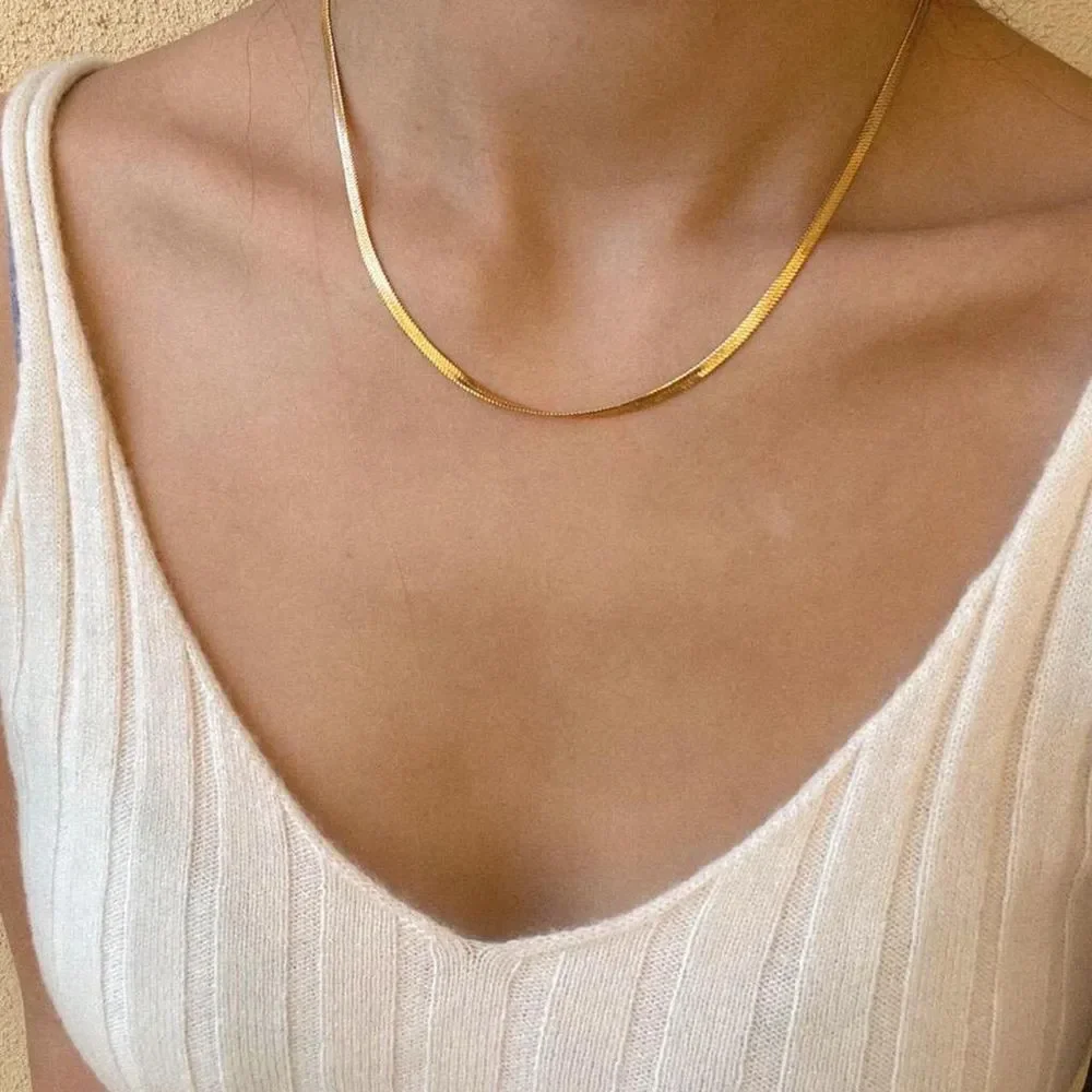 18K Gold Plated 3mm Herringbone Snake Chain Necklace